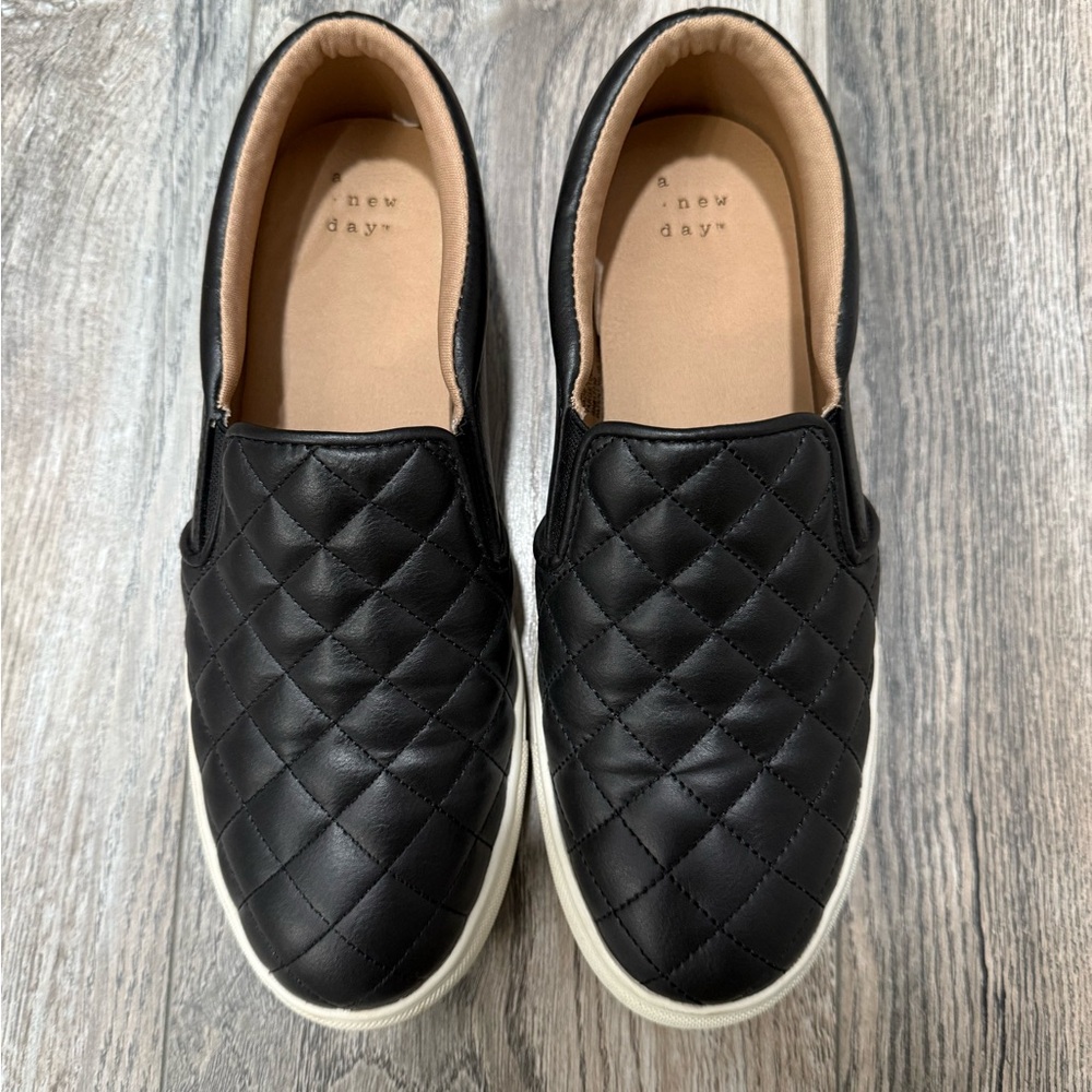 A New Day Black Quilted Slip-On Shoes